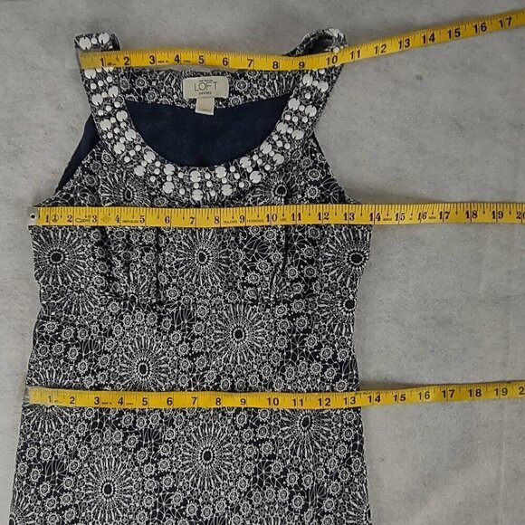 Ann Taylor LOFT 100% Silk, Black, White, Paisley, Side Zip, Midi Dress Size 2P - Picture 8 of 12